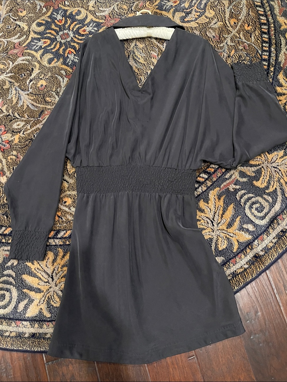 Black Long Sleeve Smocked Waist Dress